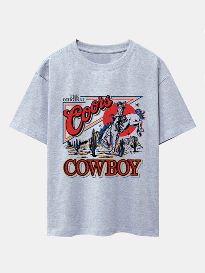 Western Cowboy Print Drop Shoulder Oversize T-Shirt