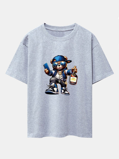 Hip Hop Bear Print Drop Shoulder Oversize T-Shirt