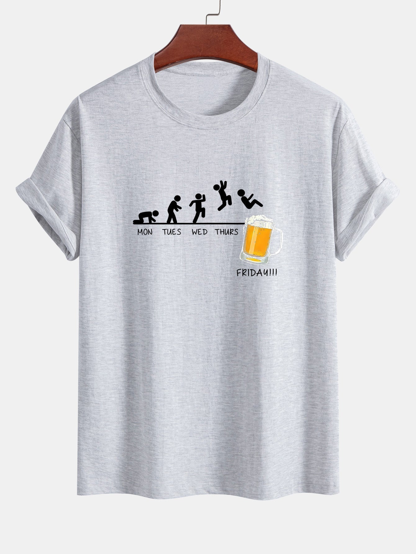 Regular Fit Funny Weekly Evolution Print Cotton T-Shirt