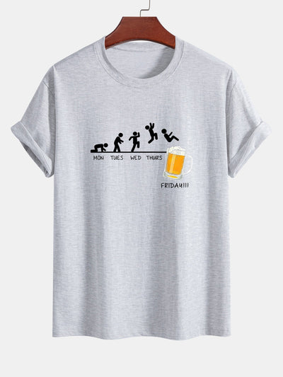 Regular Fit Funny Weekly Evolution Print Cotton T-Shirt