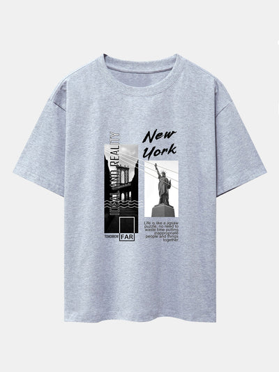 New York City Scenery Print Drop Shoulder Oversize T-Shirt