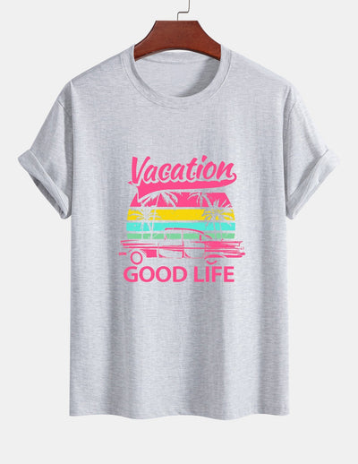 Regular Fit Good Life On Vacation Print Cotton T-Shirt