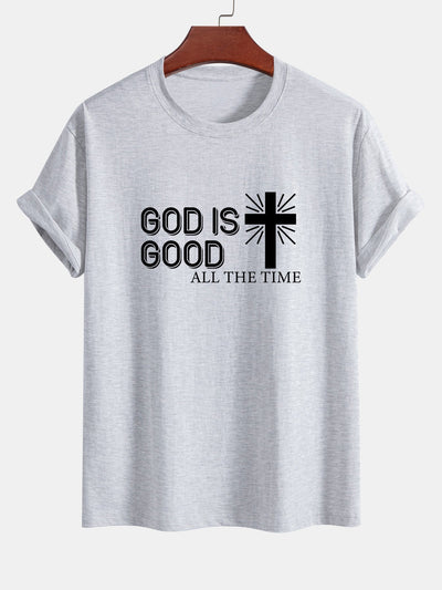 Regular Fit God Is Good Cross Print Cotton T-Shirt