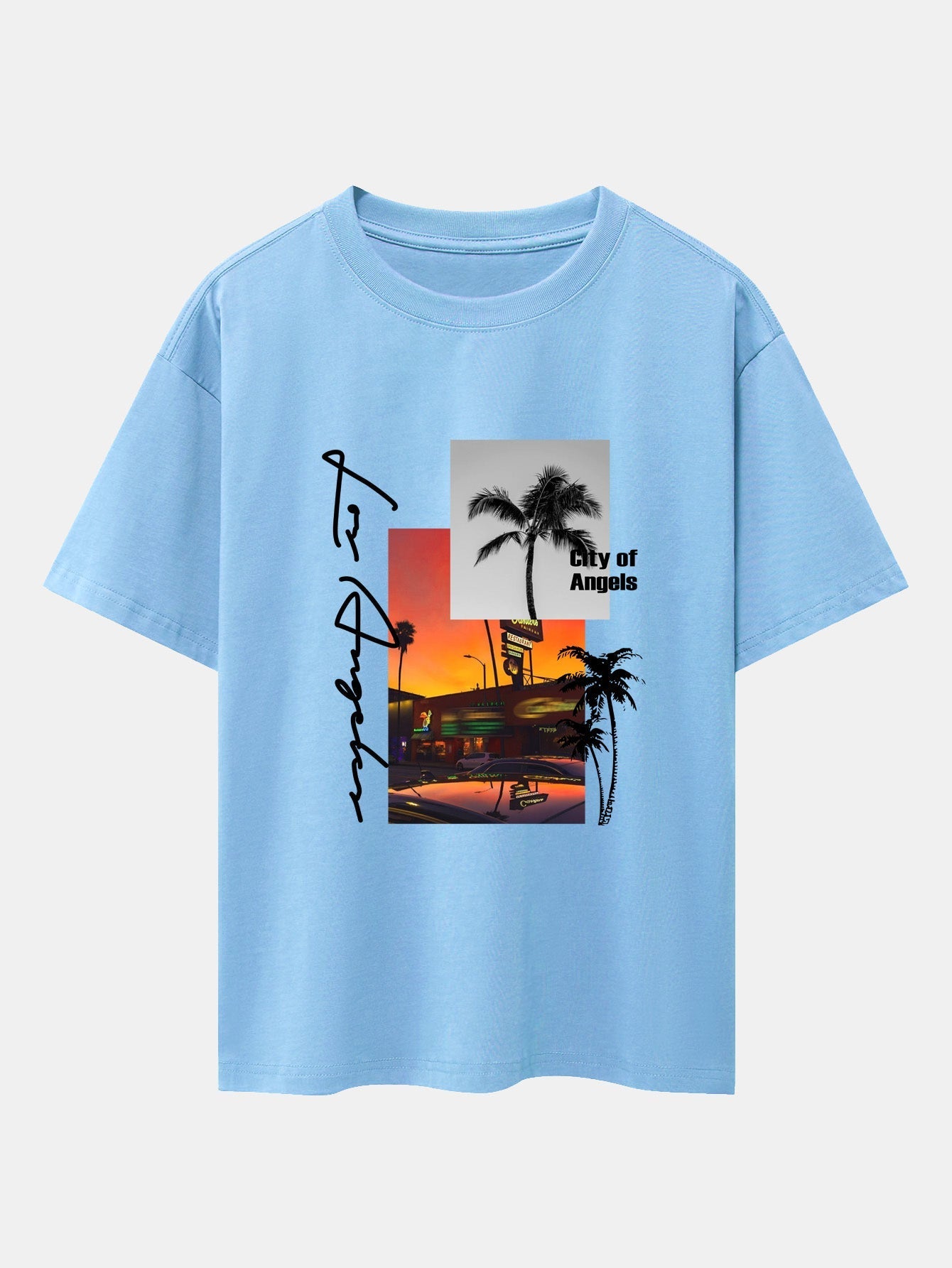 Los Angeles Scenery Print Drop Shoulder Oversize T-Shirt