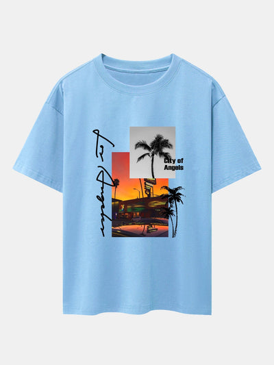 Los Angeles Scenery Print Drop Shoulder Oversize T-Shirt