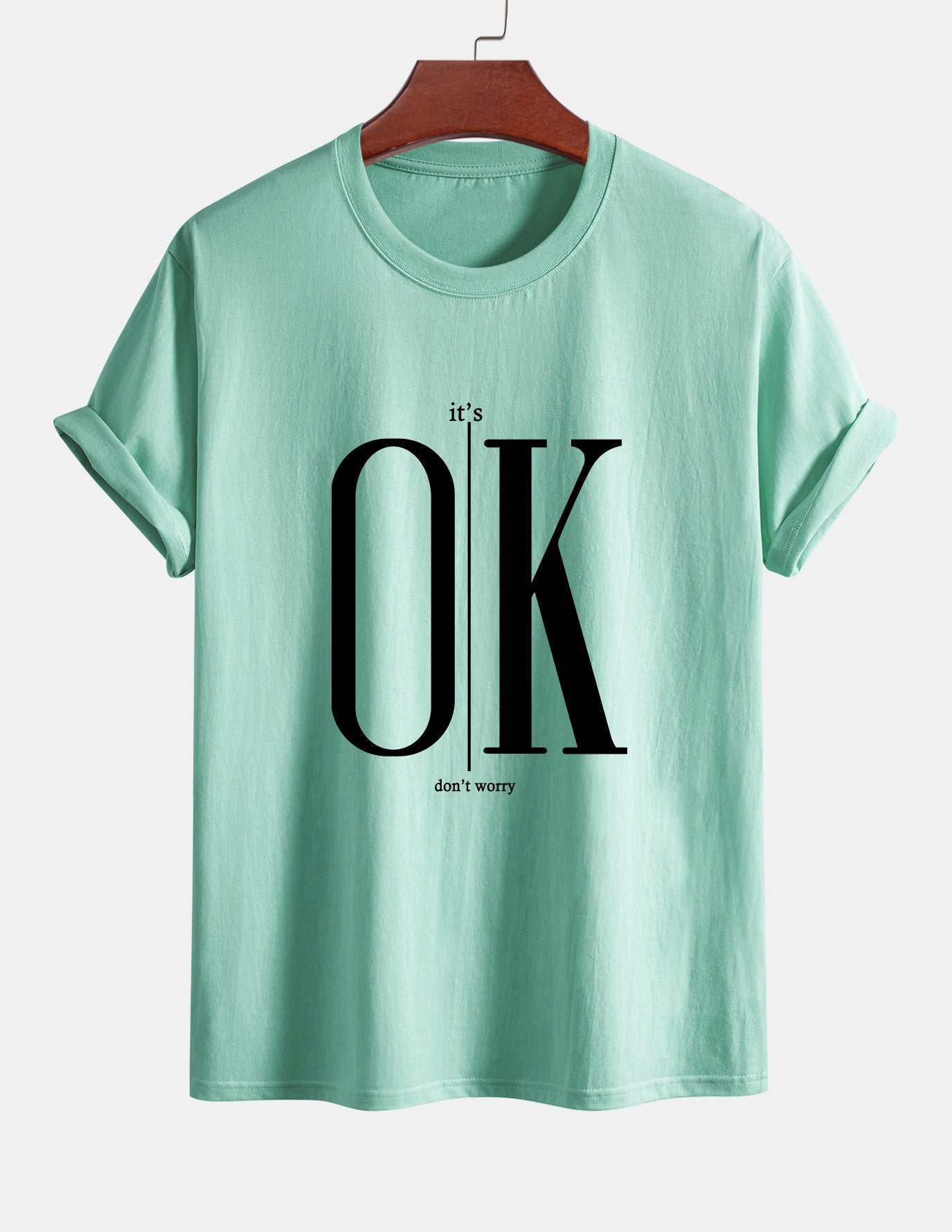 Regular Fit OK Slogan Print Cotton T-Shirt