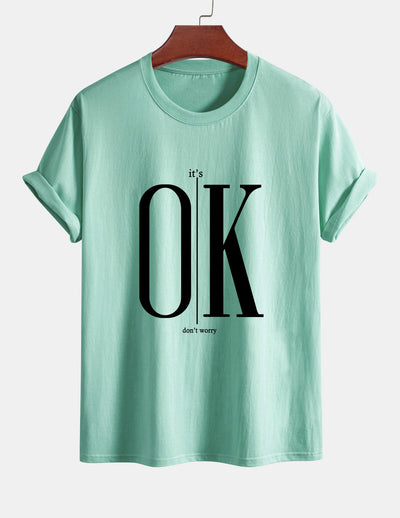 Regular Fit OK Slogan Print Cotton T-Shirt