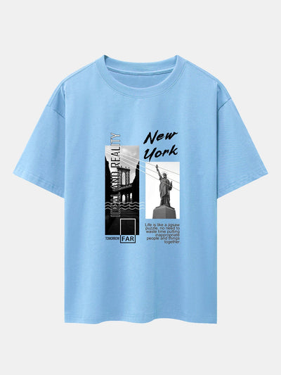 New York City Scenery Print Drop Shoulder Oversize T-Shirt