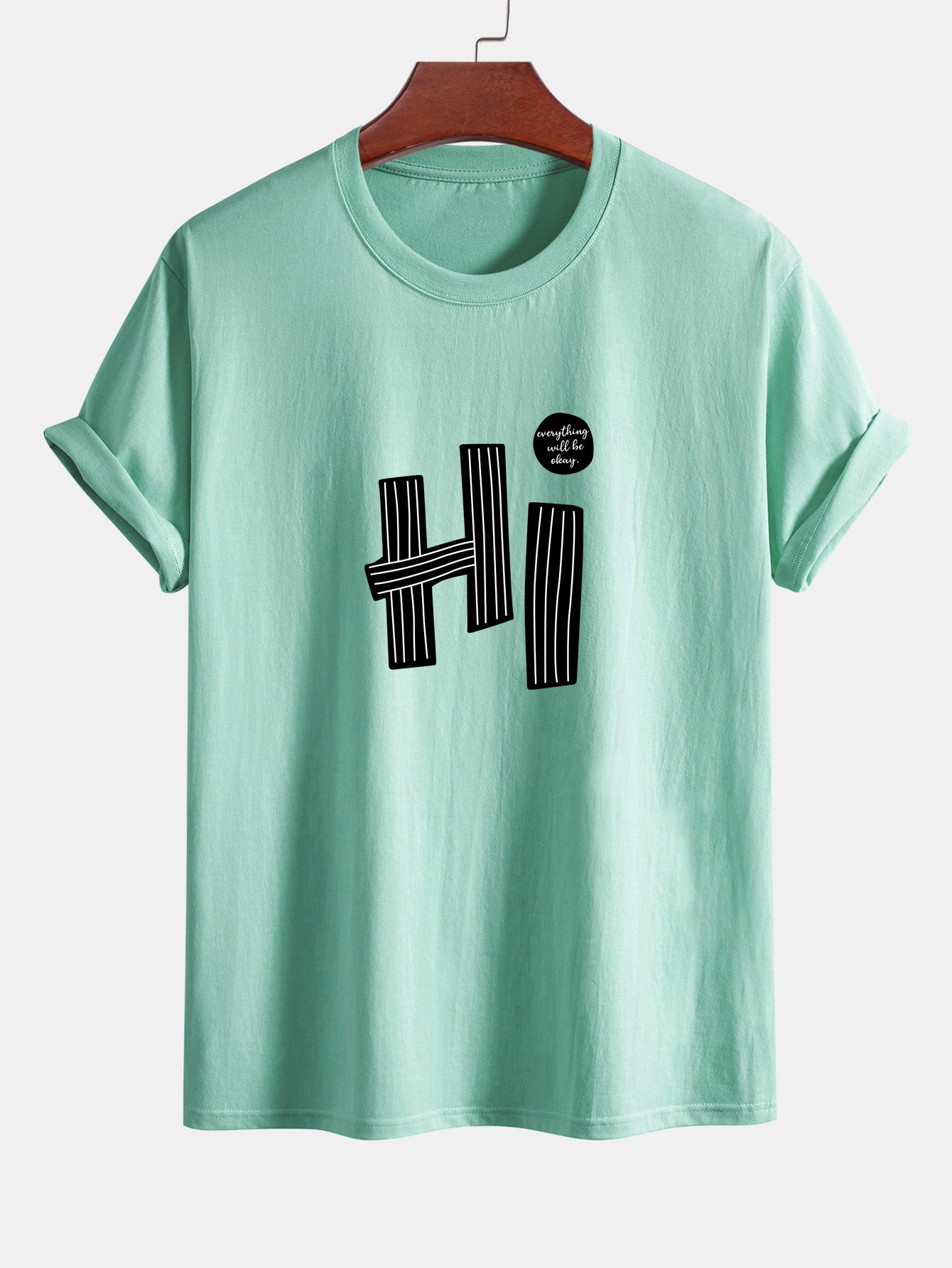 Regular Fit Hi Slogan Lines Print Cotton T-Shirt