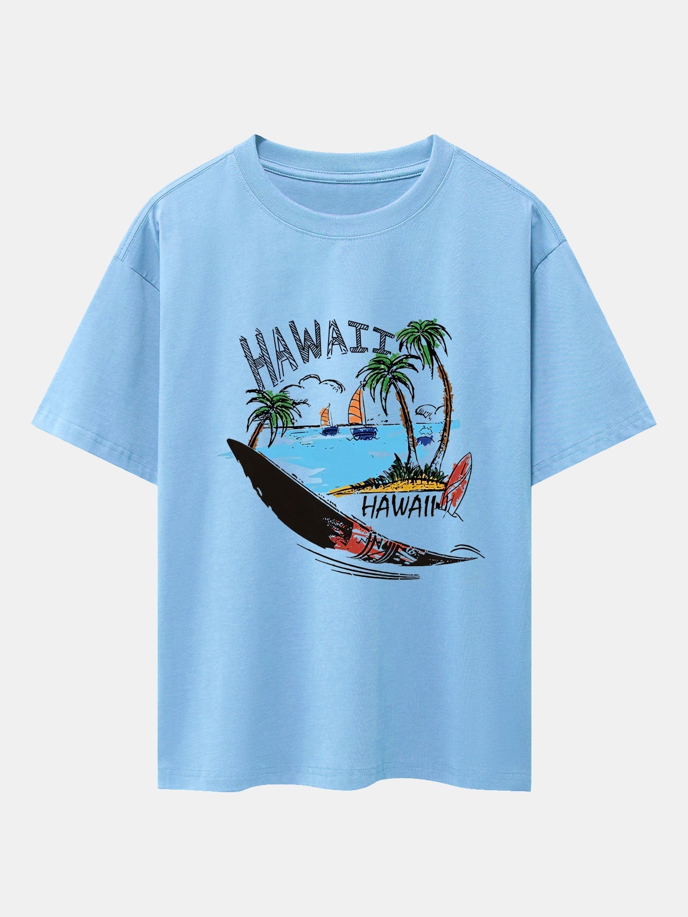Hawaii Beach Print Drop Shoulder Oversize T-Shirt