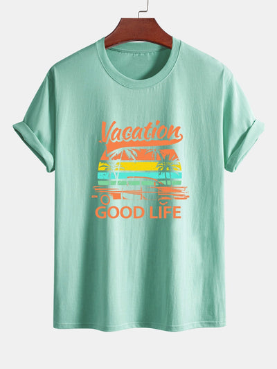Regular Fit Good Life On Vacation Print Cotton T-Shirt