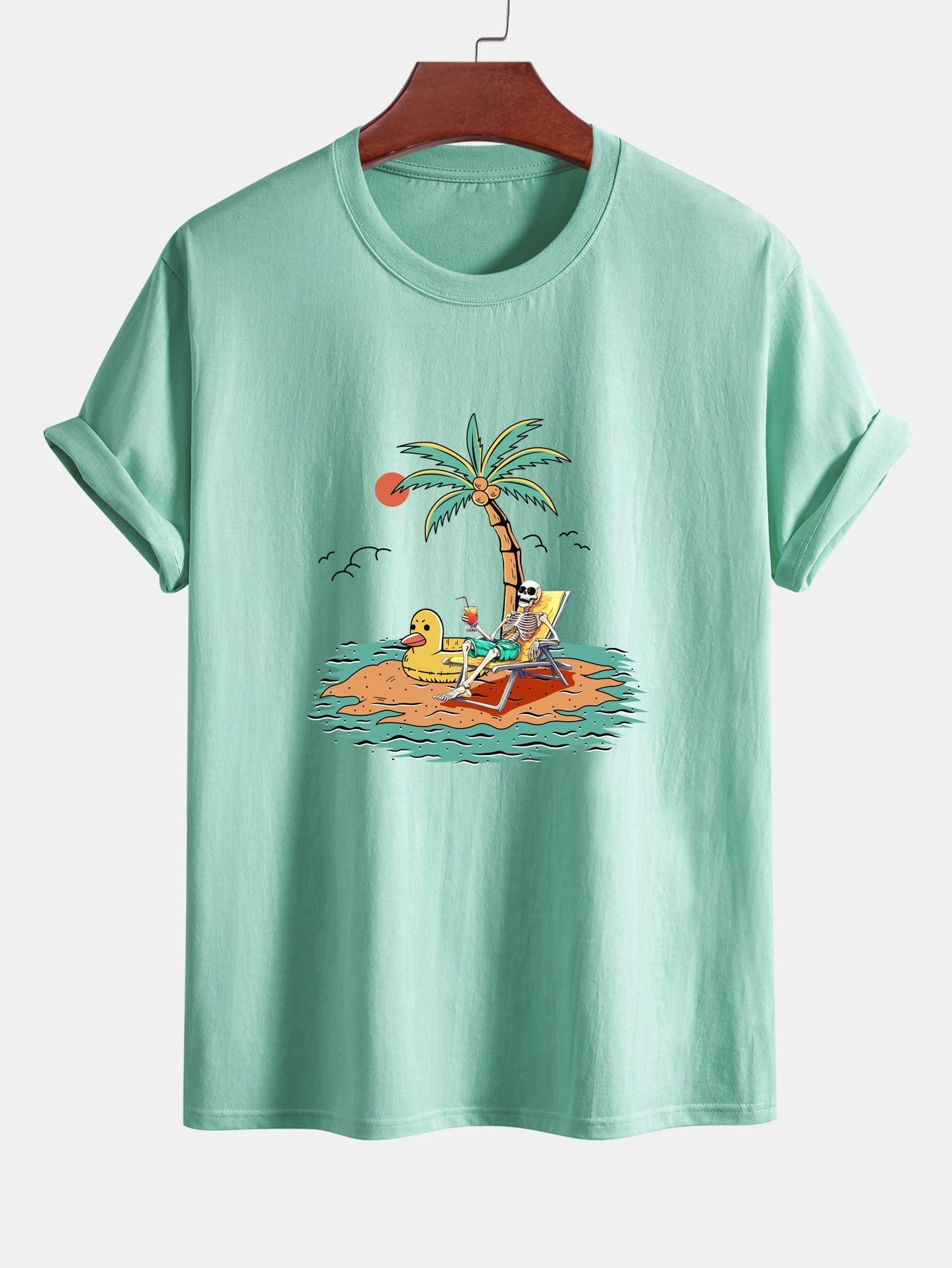 Regular Fit Skeleton On Vacation Print Cotton T-Shirt