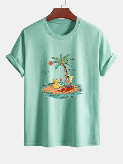Regular Fit Skeleton On Vacation Print Cotton T-Shirt