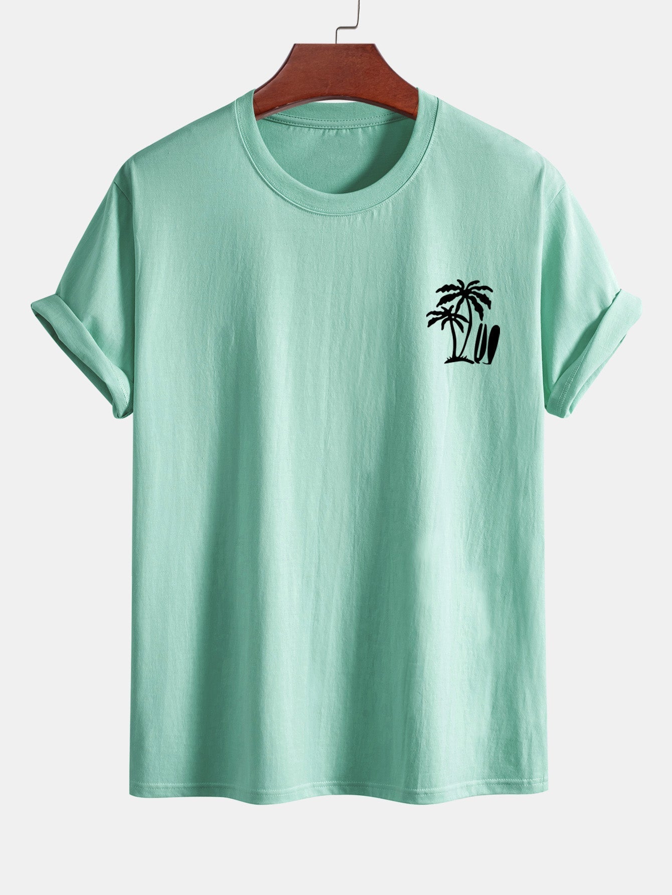 Regular Fit Palm Tree Surfboard Print Cotton T-Shirt