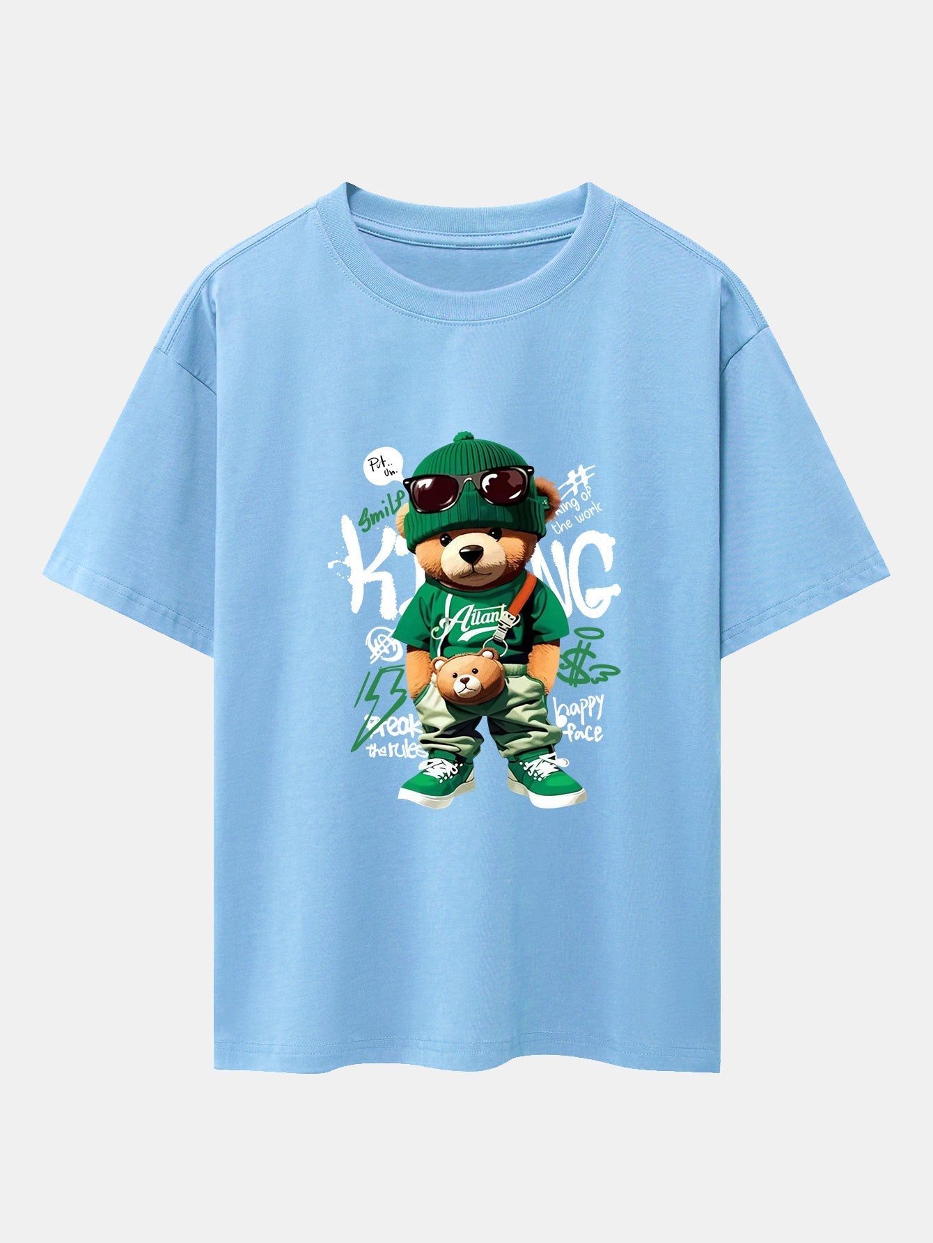 Graffiti Bear Print Drop Shoulder Oversize T-Shirt