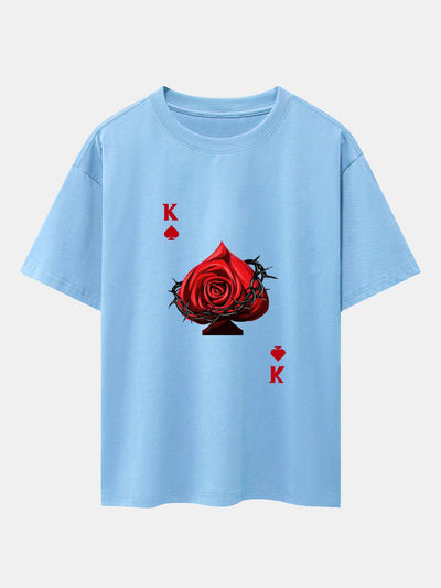 Rose K Print Drop Shoulder Oversize T-Shirt