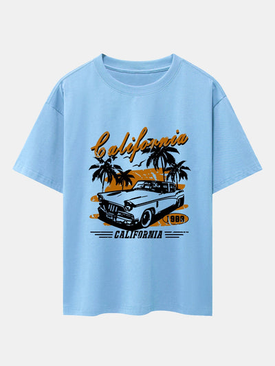 California Car Print Drop Shoulder Oversize T-Shirt