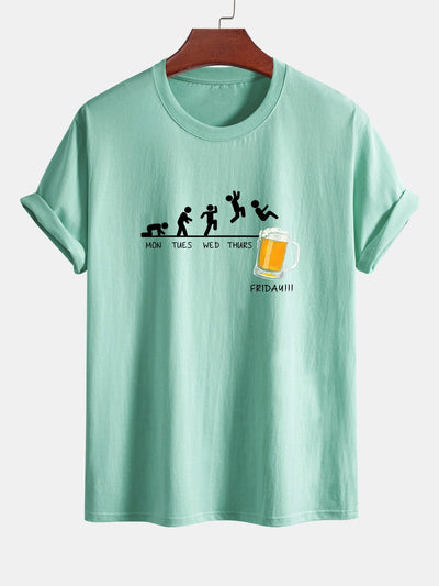 Regular Fit Funny Weekly Evolution Print Cotton T-Shirt