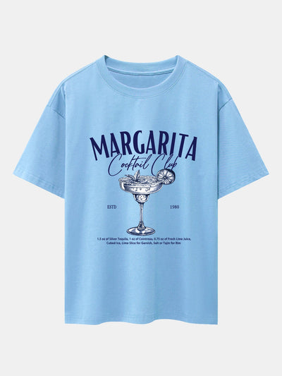 Margarita Cocktail Print Drop Shoulder Oversize T-Shirt
