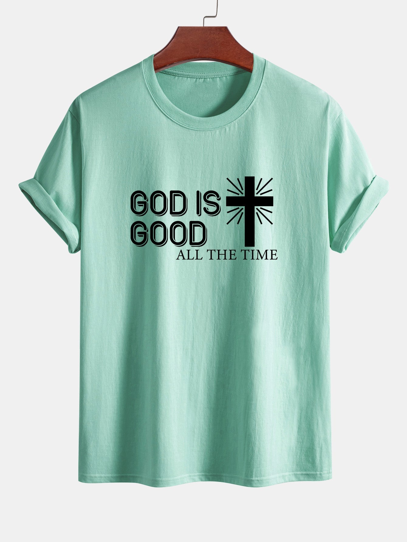 Regular Fit God Is Good Cross Print Cotton T-Shirt
