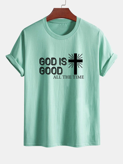 Regular Fit God Is Good Cross Print Cotton T-Shirt