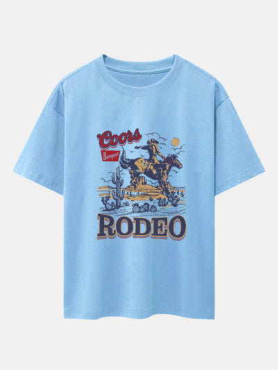 Western Cowboy Print Drop Shoulder Oversize T-Shirt