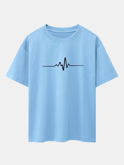 Heartbeat Flatline Print Drop Shoulder Oversize T-Shirt