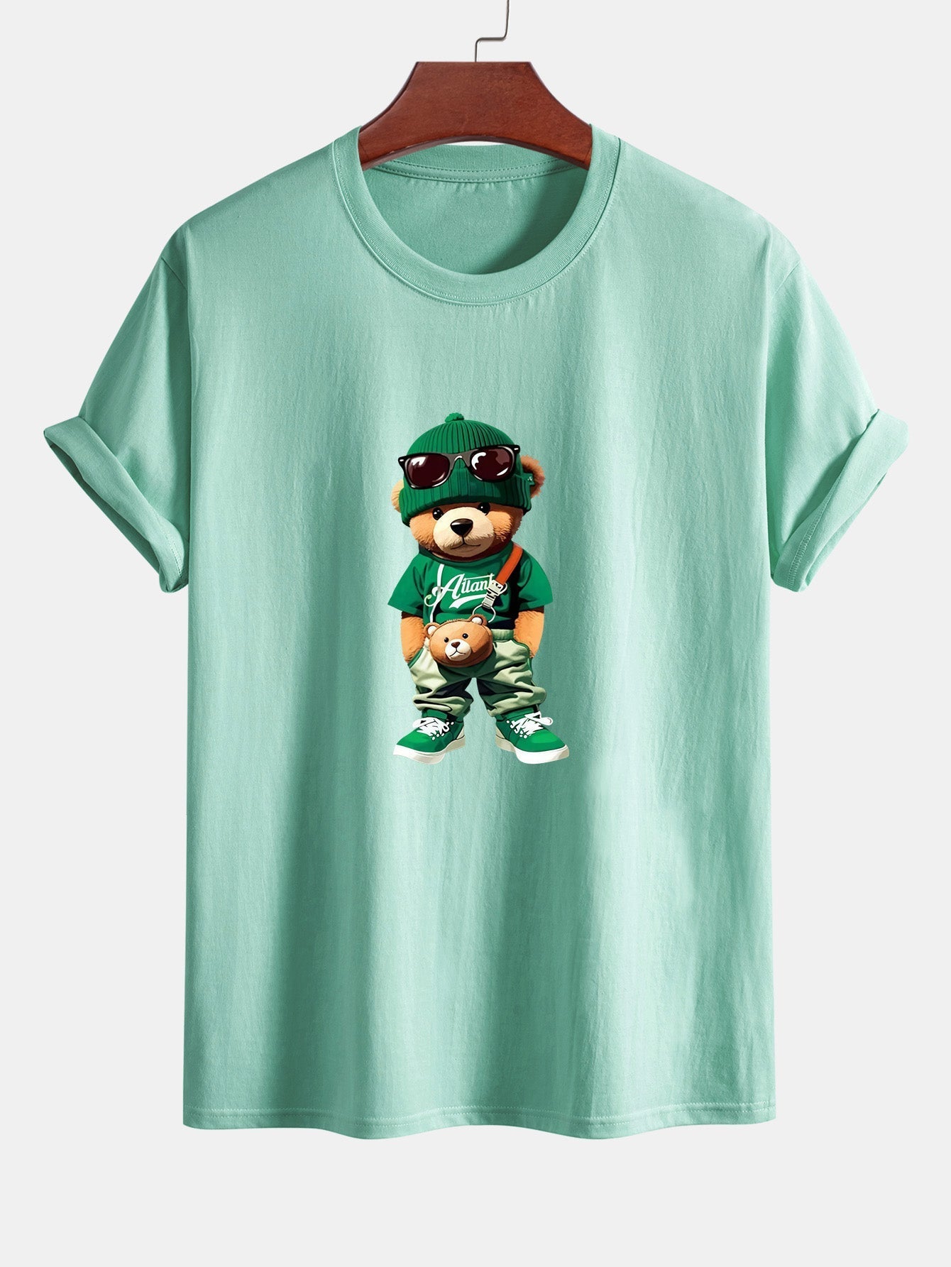 Regular Fit Trendy Bear Print Cotton T-Shirt