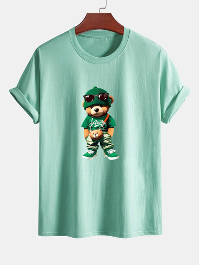 Regular Fit Trendy Bear Print Cotton T-Shirt