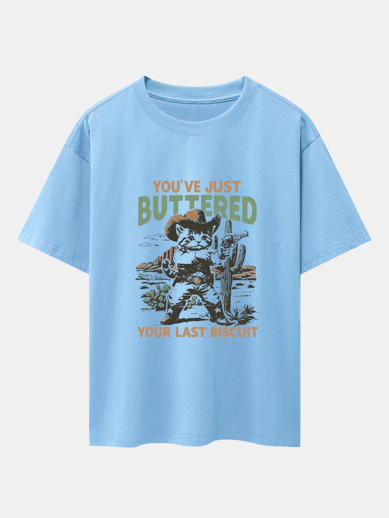 Cowboy Cat Print Drop Shoulder Oversize T-Shirt