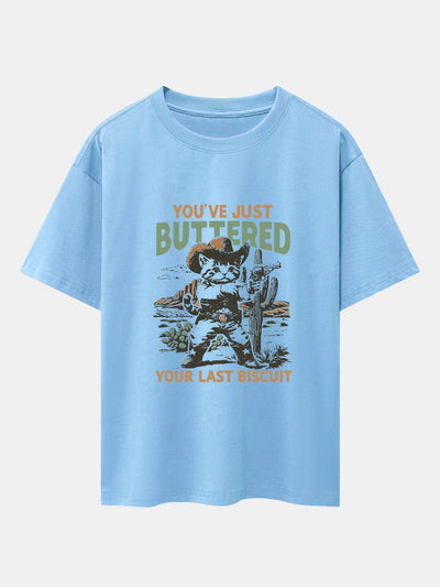 Cowboy Cat Print Drop Shoulder Oversize T-Shirt