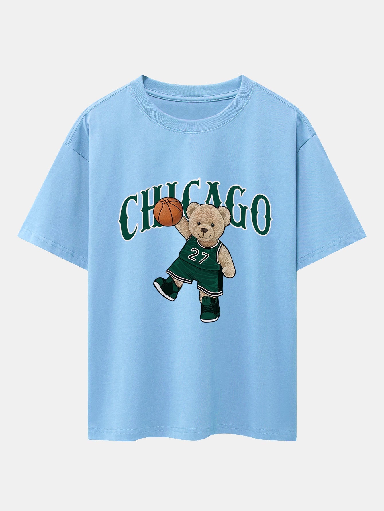 Chicago Basketball Bear Print Drop Shoulder Oversize T-Shirt