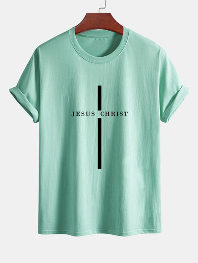 Regular Fit Jesus Christ Stripe Print Cotton T-Shirt