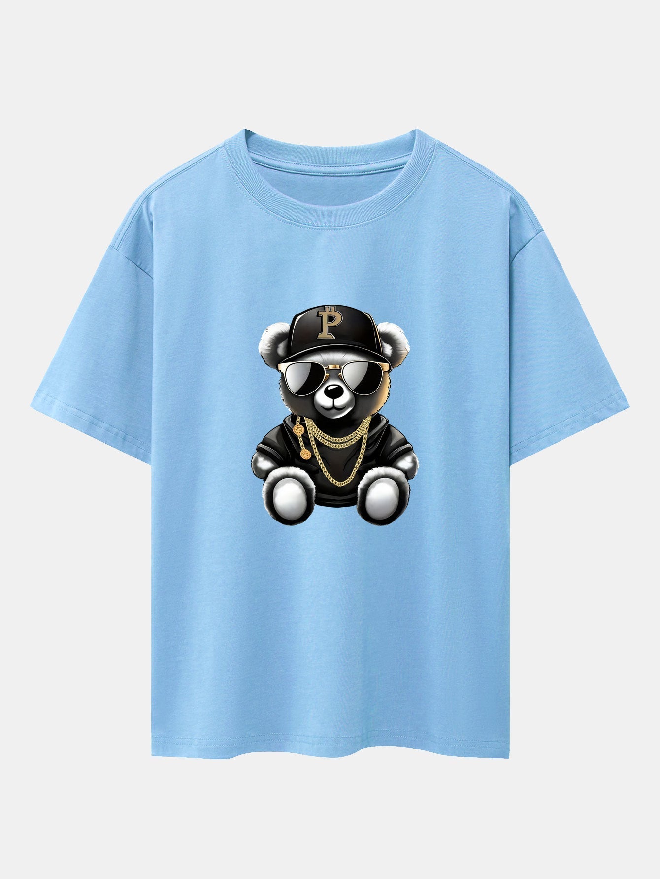 Hip Hop Bear Print Drop Shoulder Oversize T-Shirt