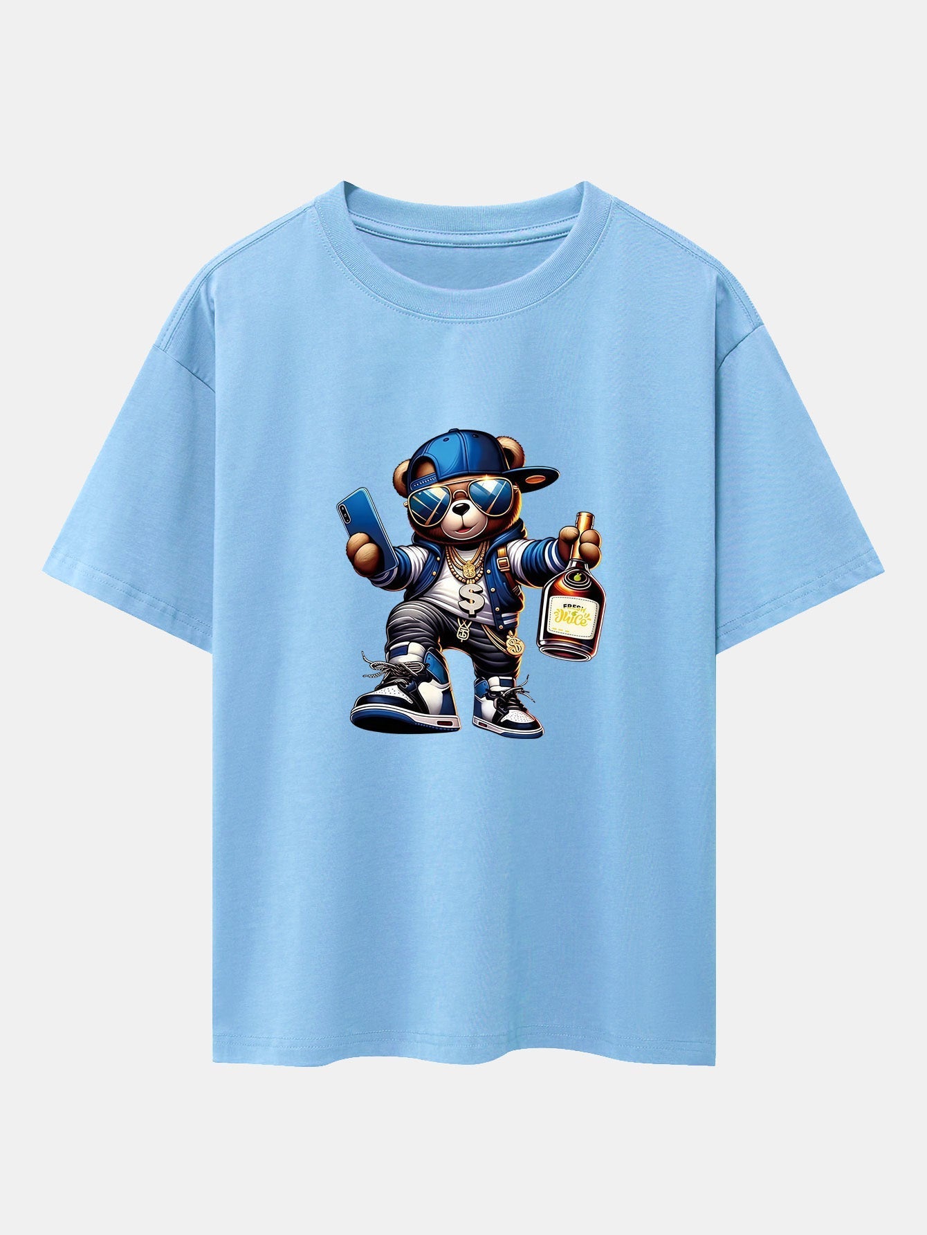 Hip Hop Bear Print Drop Shoulder Oversize T-Shirt