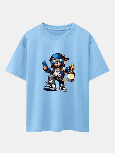 Hip Hop Bear Print Drop Shoulder Oversize T-Shirt