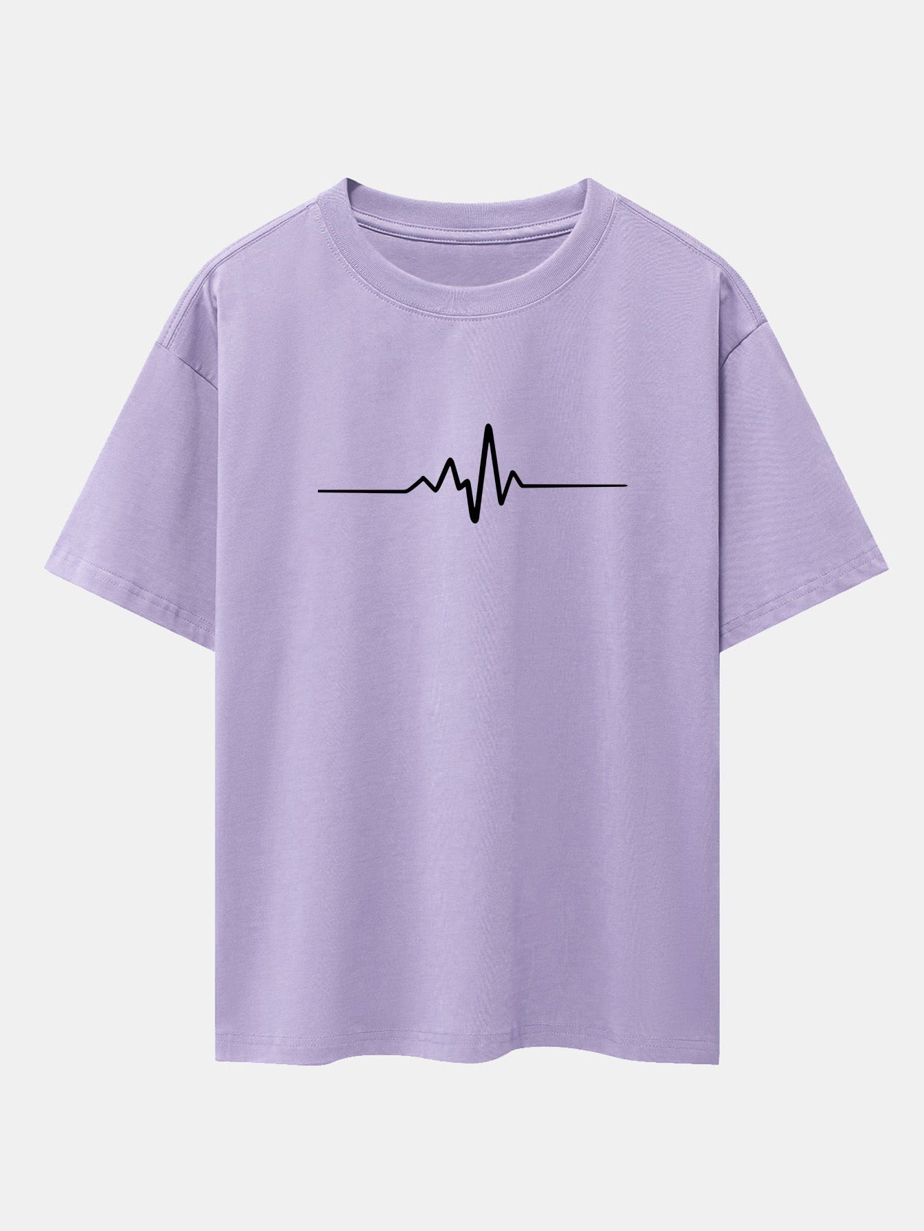 Heartbeat Flatline Print Drop Shoulder Oversize T-Shirt