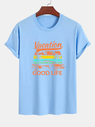 Regular Fit Good Life On Vacation Print Cotton T-Shirt
