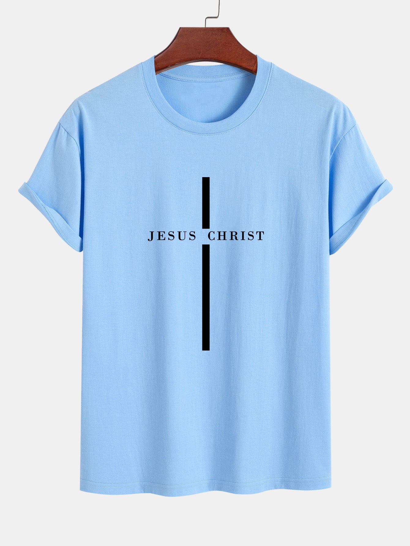 Regular Fit Jesus Christ Stripe Print Cotton T-Shirt