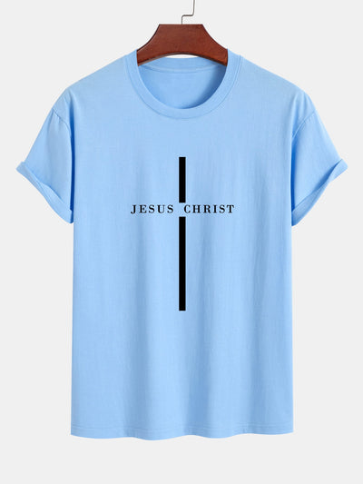 Regular Fit Jesus Christ Stripe Print Cotton T-Shirt