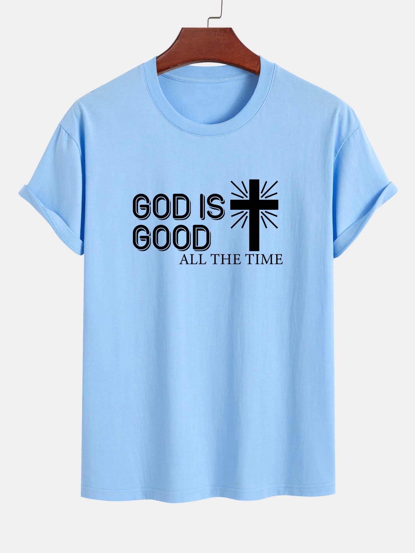 Regular Fit God Is Good Cross Print Cotton T-Shirt