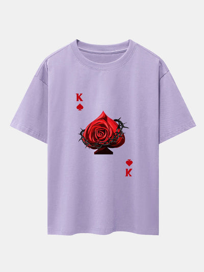 Rose K Print Drop Shoulder Oversize T-Shirt