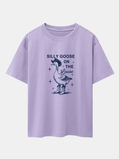 Silly Cowboy Goose Print Drop Shoulder Oversize T-Shirt