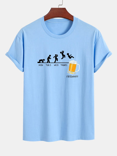 Regular Fit Funny Weekly Evolution Print Cotton T-Shirt