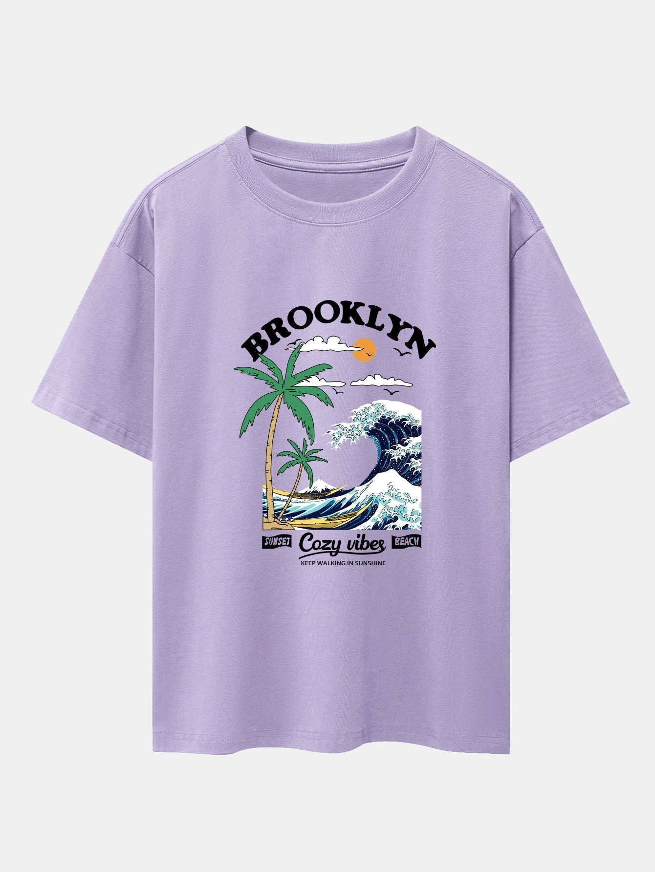 Beach Waves Print Drop Shoulder Oversize T-Shirt