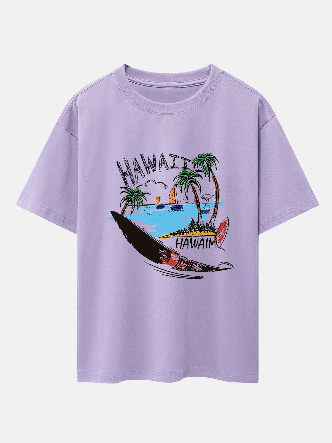 Hawaii Beach Print Drop Shoulder Oversize T-Shirt