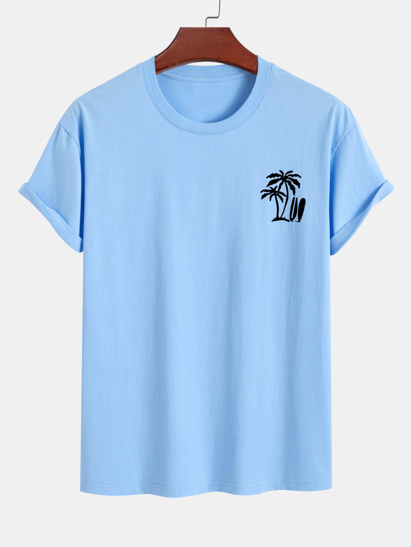 Regular Fit Palm Tree Surfboard Print Cotton T-Shirt