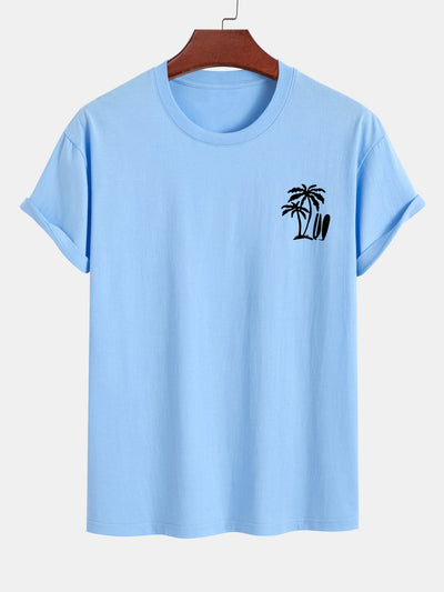 Regular Fit Palm Tree Surfboard Print Cotton T-Shirt