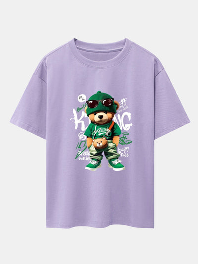 Graffiti Bear Print Drop Shoulder Oversize T-Shirt