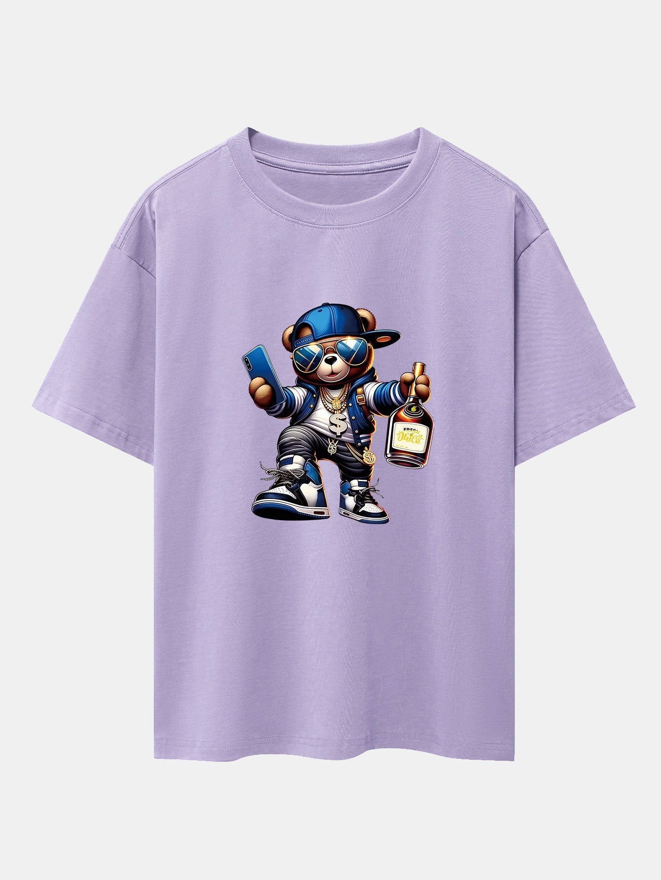 Hip Hop Bear Print Drop Shoulder Oversize T-Shirt
